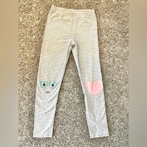 Gray & White Striped Girls Leggings Pants Size 8 Bunny Heart Prints on Knees